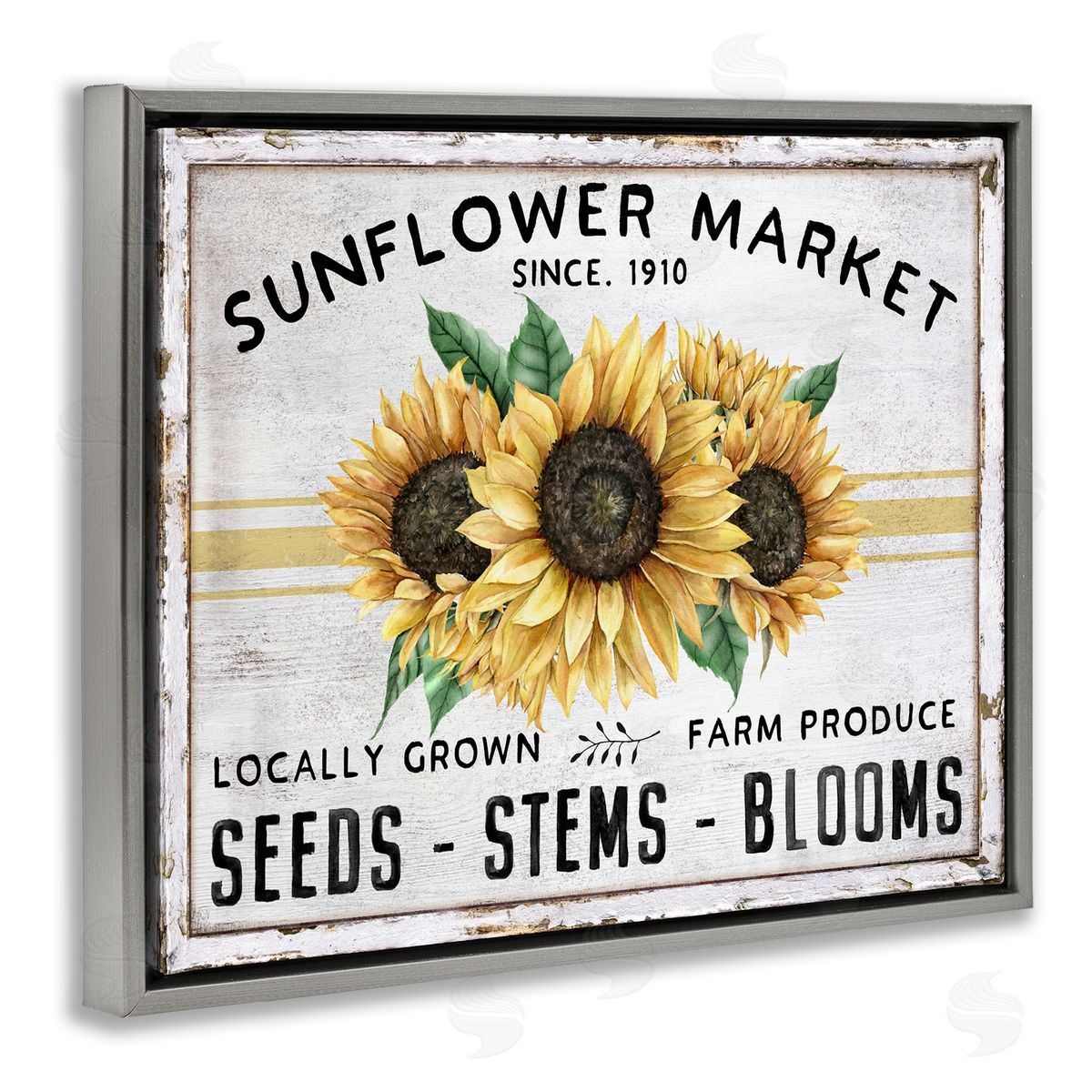 Farmhouse Sunflower Market Grey Floating Frame Canvas Wall Art, Home Decor by Creatif Belle