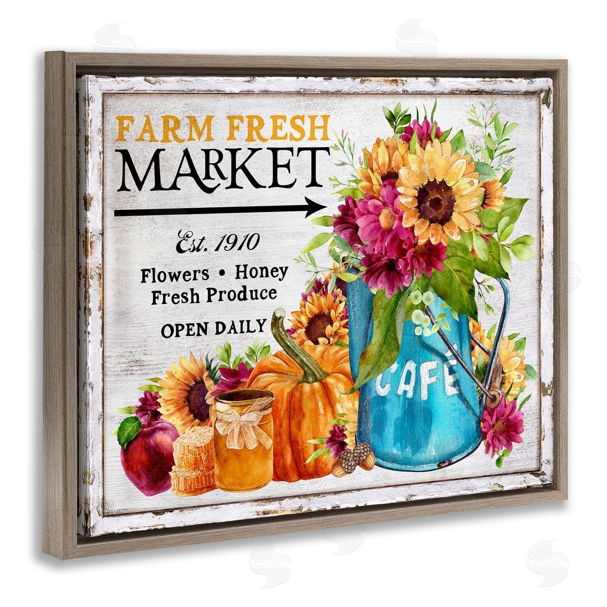 Fall Farm Market Brown Floating Frame Canvas Wall Art, Home Decor by Creatif Belle