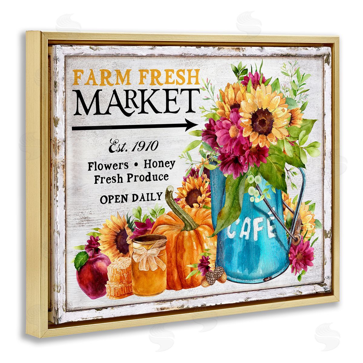 Fall Farm Market Gold Floating Frame Canvas Wall Art, Home Decor by Creatif Belle