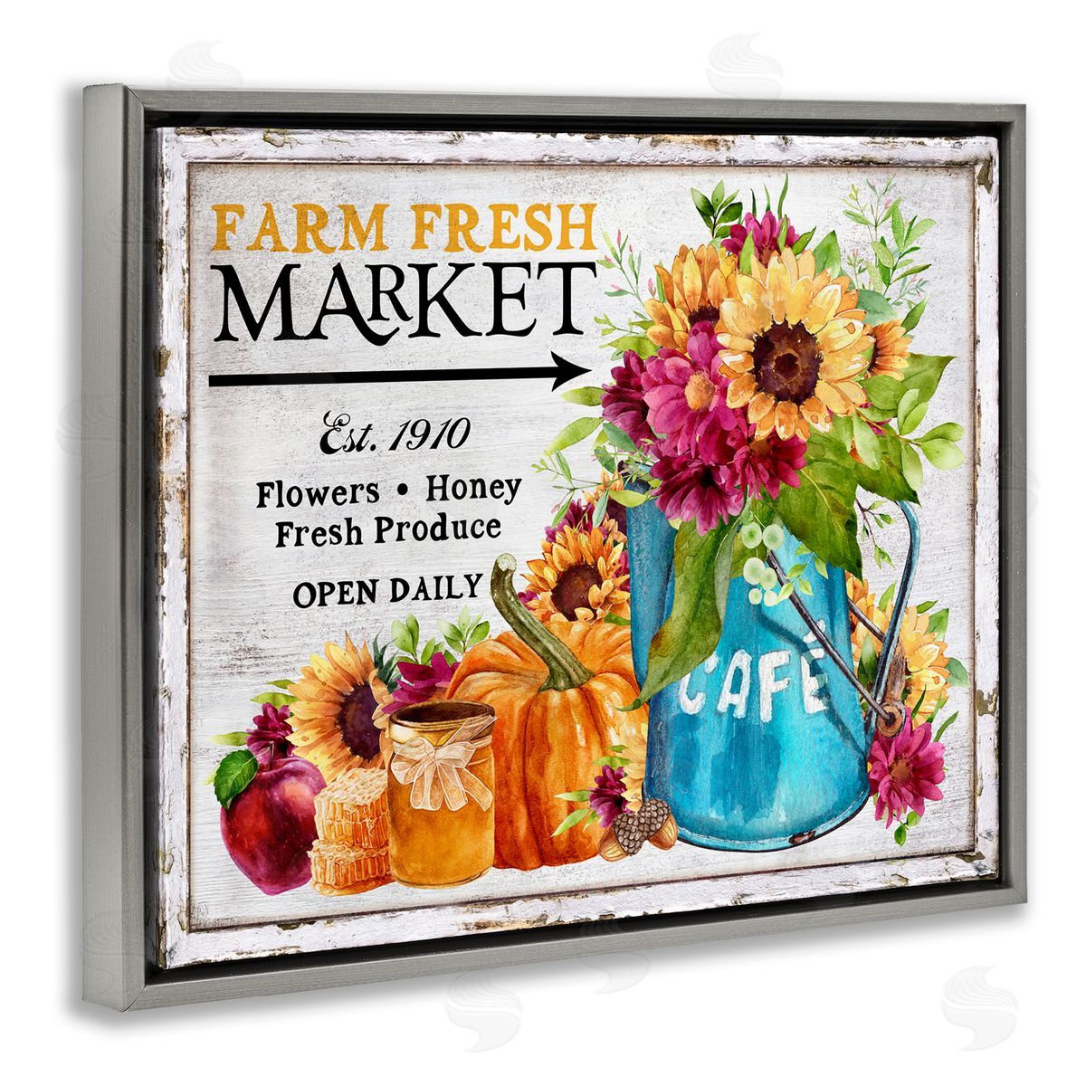 Fall Farm Market Grey Floating Frame Canvas Wall Art, Home Decor by Creatif Belle