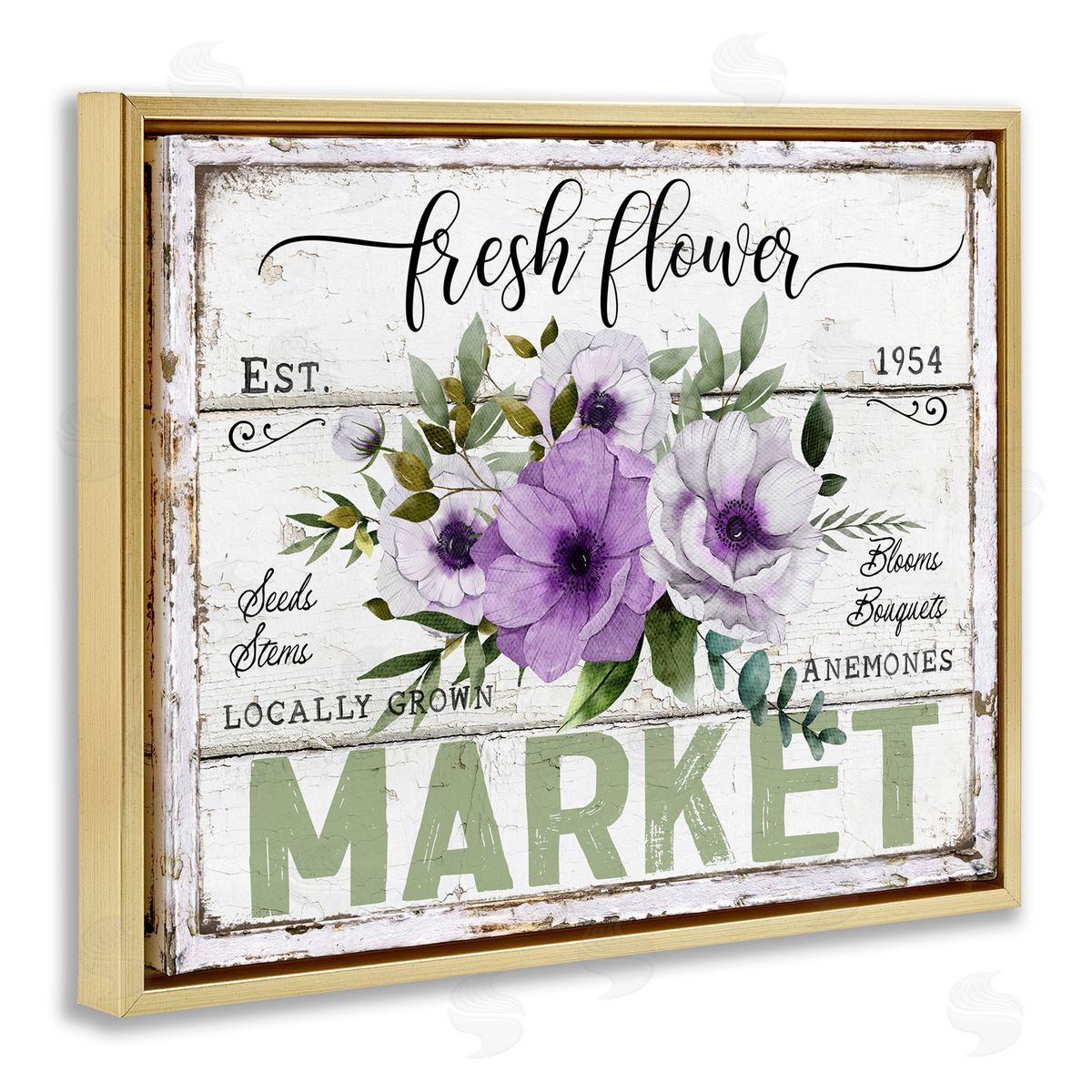 Fresh Flower Market Anemone Gold Floating Frame Canvas Wall Art, Home Decor by Creatif Belle