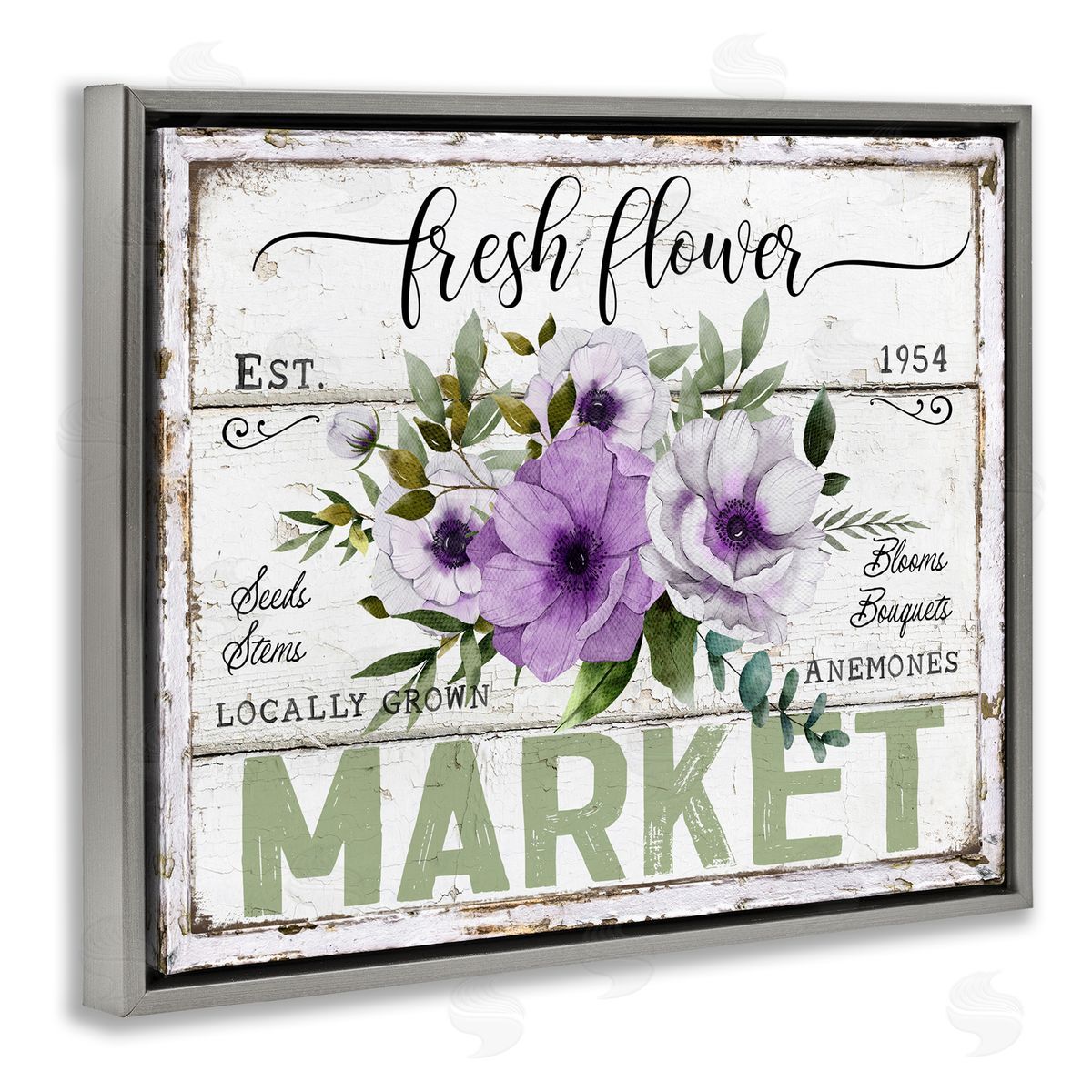 Fresh Flower Market Anemone Grey Floating Frame Canvas Wall Art, Home Decor by Creatif Belle