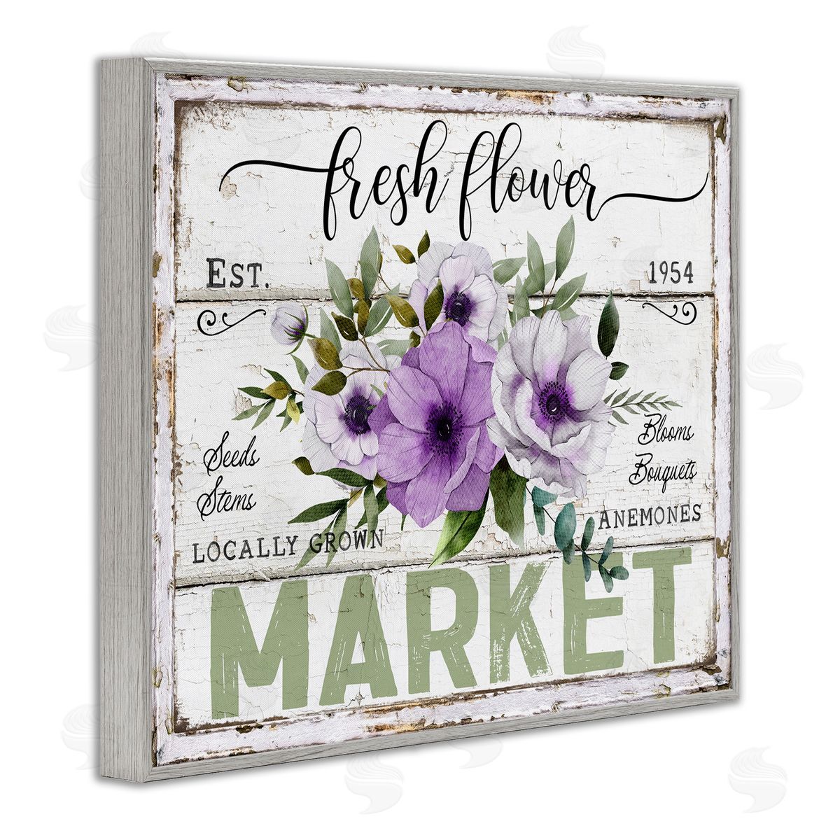 Fresh Flower Market Anemone Grey Frame Print Wall Art, Home Decor by Creatif Belle