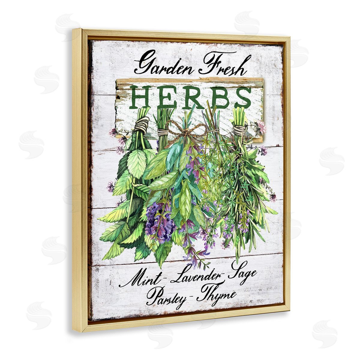 Garden Fresh Herbs Gold Floating Frame Canvas Wall Art, Home Decor by Creatif Belle