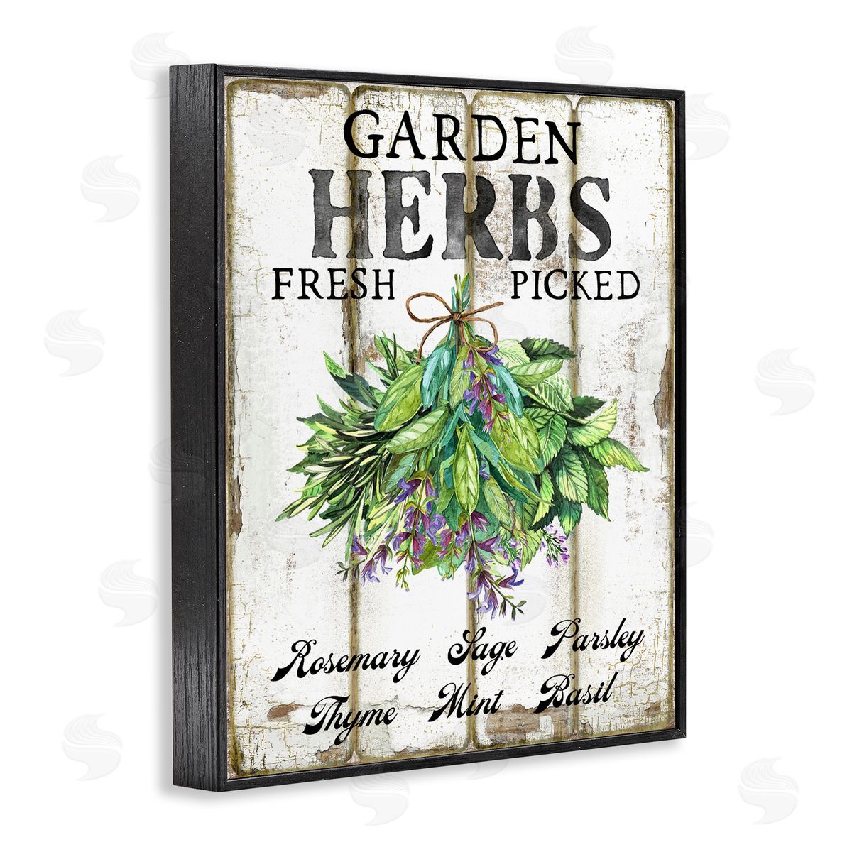 Fresh Picked Garden Herbs Black Frame Print Wall Art, Home Decor by Creatif Belle