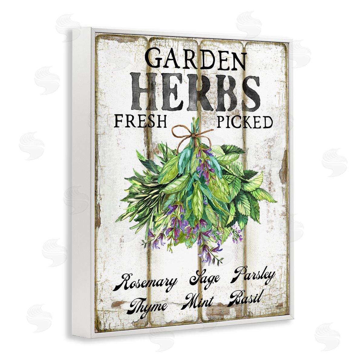 Fresh Picked Garden Herbs White Frame Print Wall Art, Home Decor by Creatif Belle