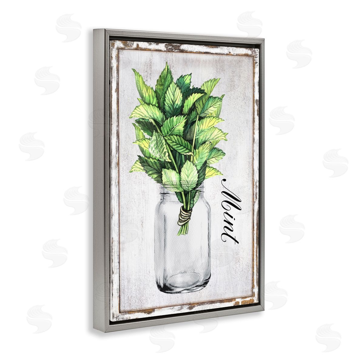 Rustic Garden Mint Grey Floating Frame Canvas Wall Art, Home Decor by Creatif Belle