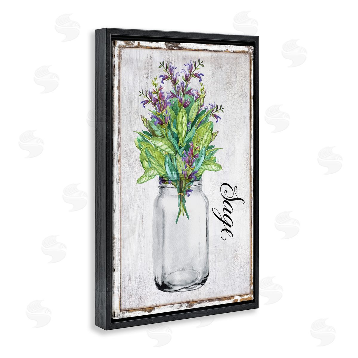 Rustic Garden Sage Black Floating Frame Canvas Wall Art, Home Decor by Creatif Belle