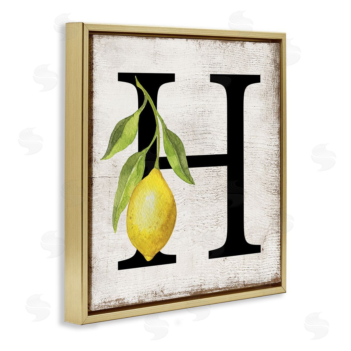 H with Lemon Letter Gold Floating Frame Canvas Wall Art, Home Decor by Creatif Belle
