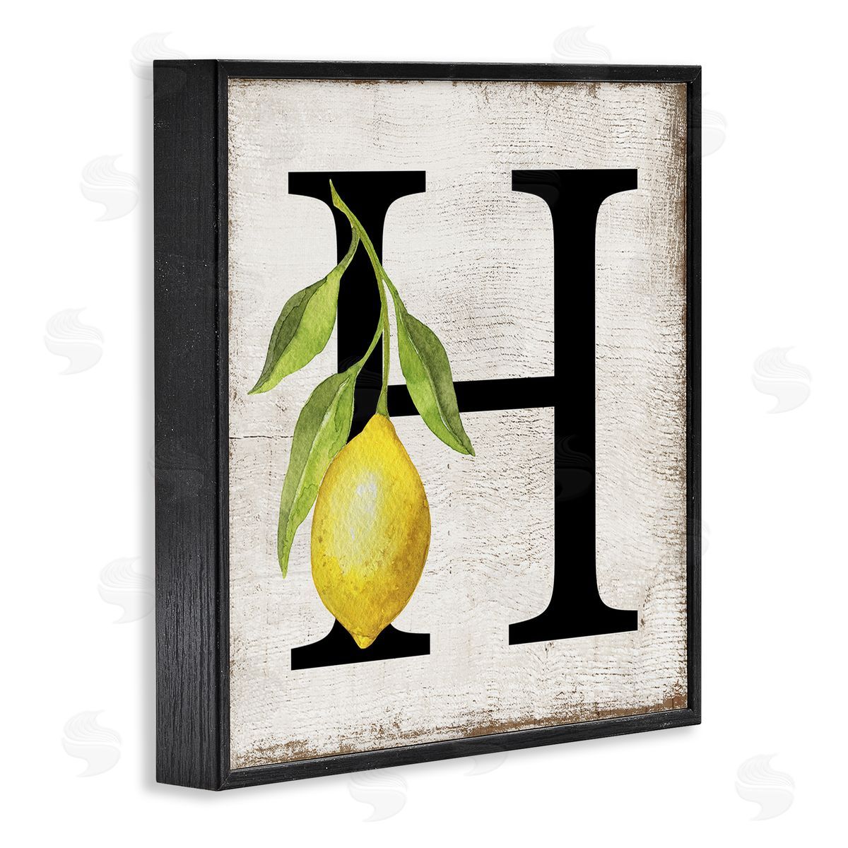 H with Lemon Letter Black Frame Print Wall Art, Home Decor by Creatif Belle