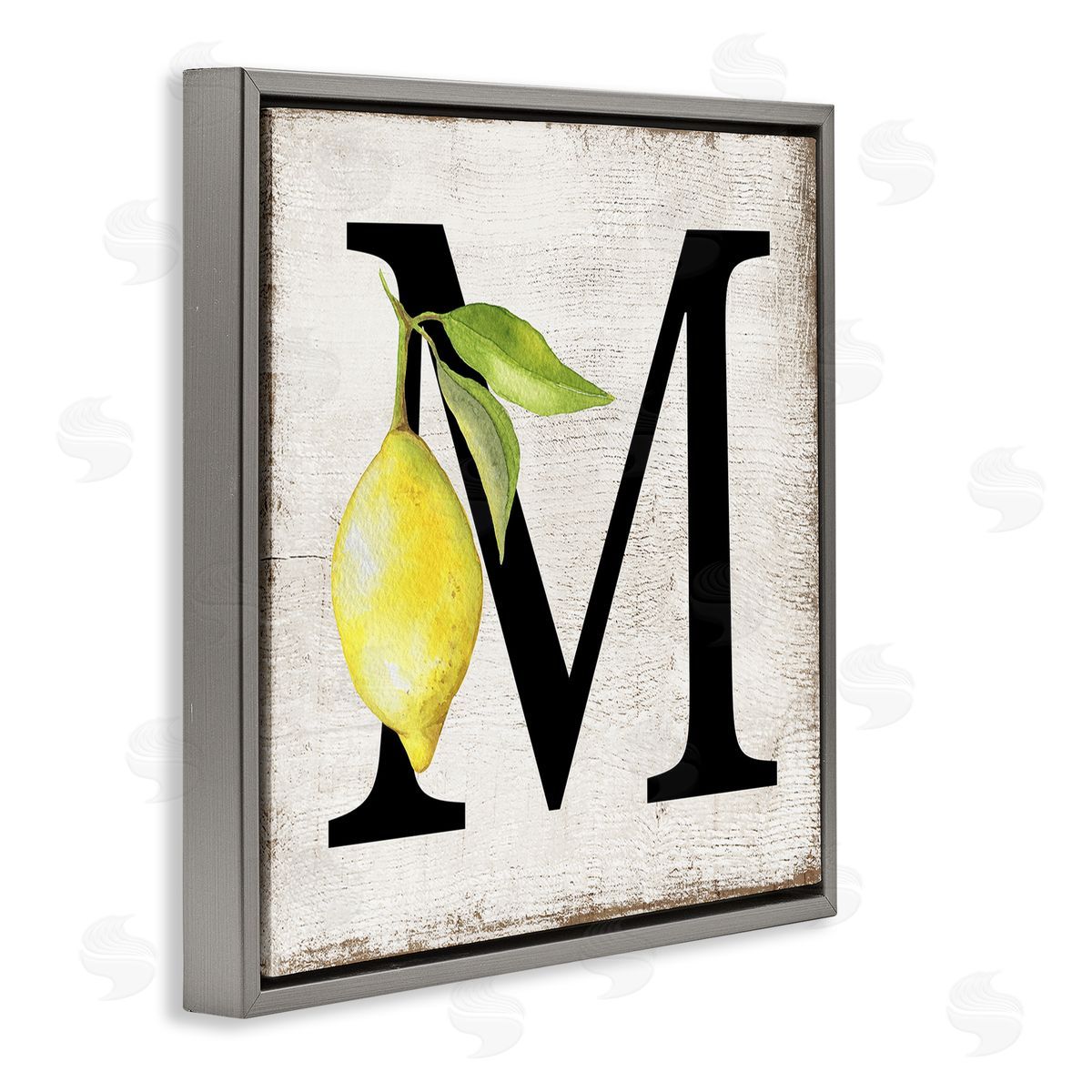 M with Lemon Letter Grey Floating Frame Canvas Wall Art, Home Decor by Creatif Belle