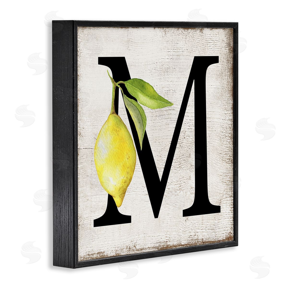 M with Lemon Letter Black Frame Print Wall Art, Home Decor by Creatif Belle