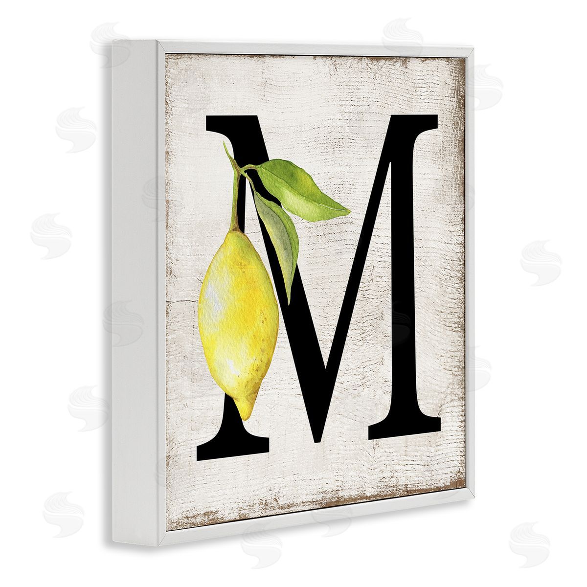 M with Lemon Letter White Frame Print Wall Art, Home Decor by Creatif Belle