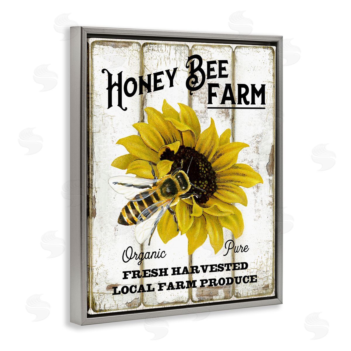 Honey Bee Farm Grey Floating Frame Canvas Wall Art, Home Decor by Creatif Belle