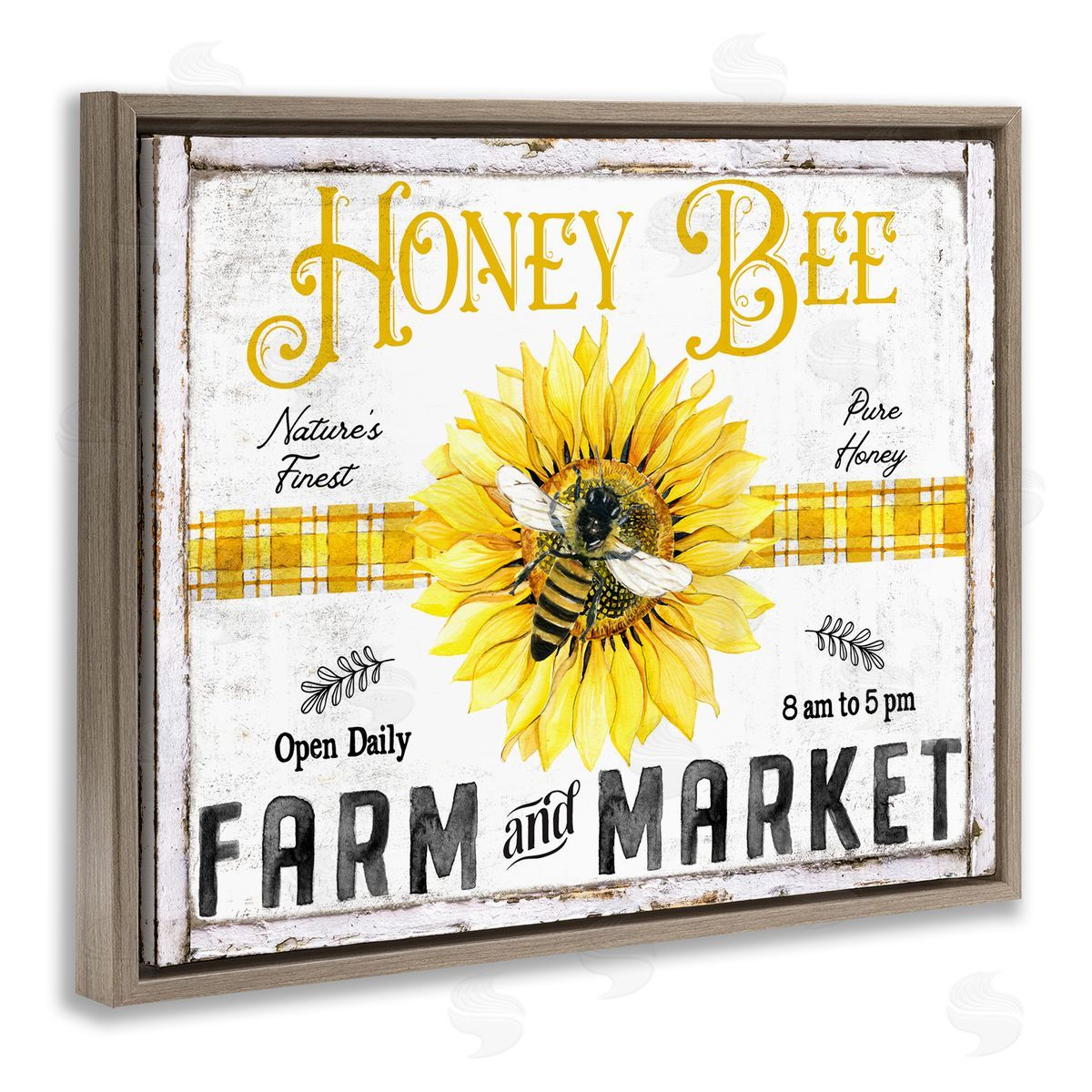 Rustic Honey Bee & Flower Brown Floating Frame Canvas Wall Art, Home Decor by Creatif Belle