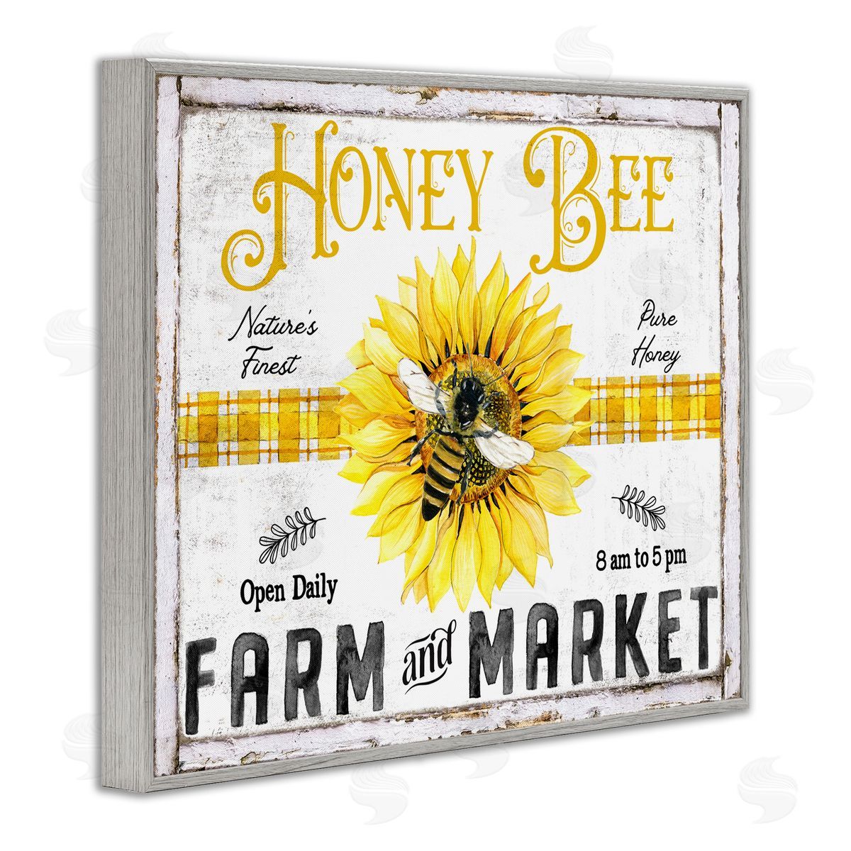 Rustic Honey Bee & Flower Grey Frame Print Wall Art, Home Decor by Creatif Belle