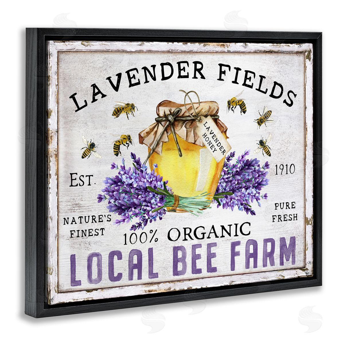 Lavender Fields Bee Farm Black Floating Frame Canvas Wall Art, Home Decor by Creatif Belle
