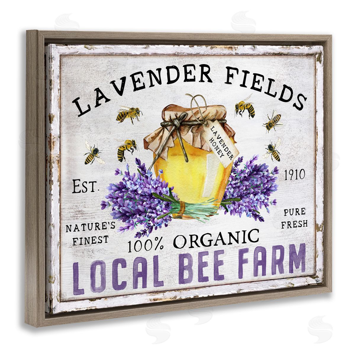 Lavender Fields Bee Farm Brown Floating Frame Canvas Wall Art, Home Decor by Creatif Belle