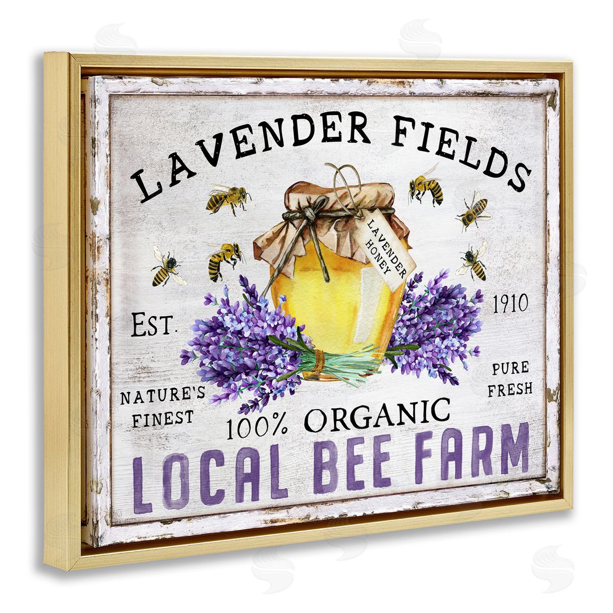 Lavender Fields Bee Farm Gold Floating Frame Canvas Wall Art, Home Decor by Creatif Belle