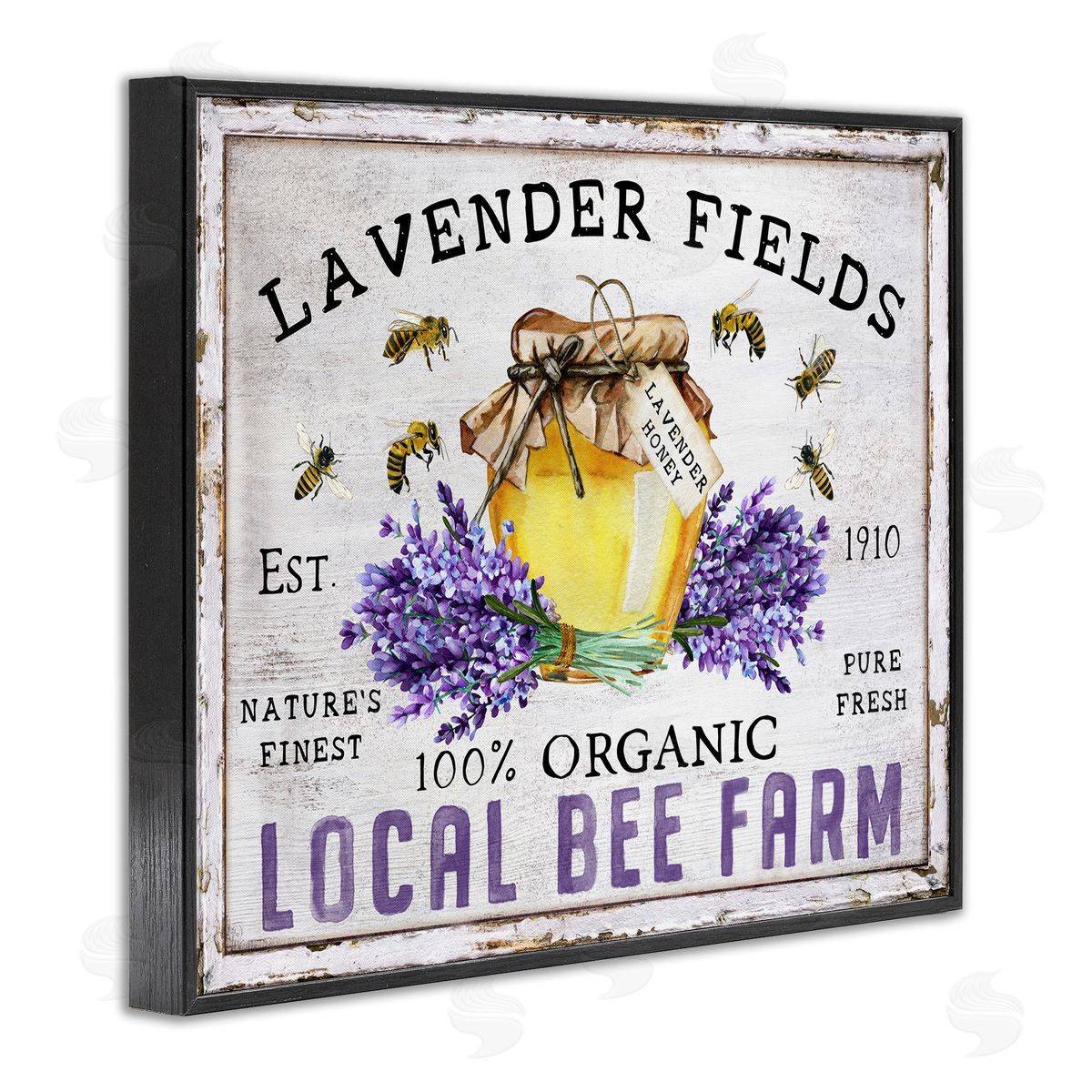 Lavender Fields Bee Farm Black Frame Print Wall Art, Home Decor by Creatif Belle