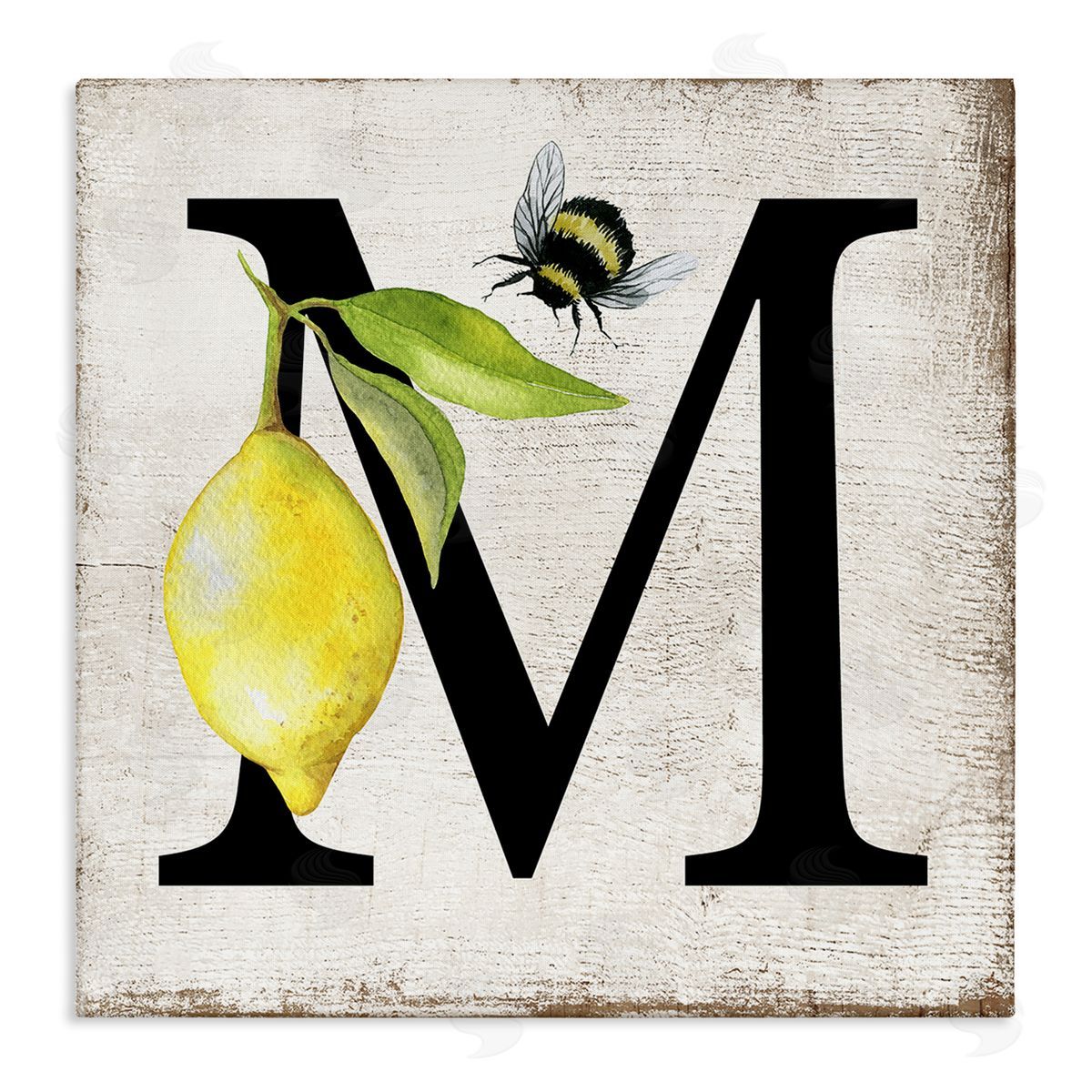 Lemon & Bee M Letter Canvas Wall Art, Home Decor by Creatif Belle