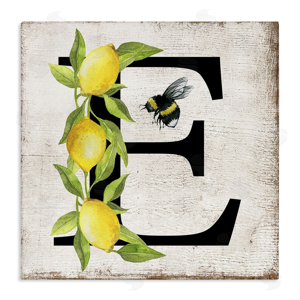 Lemon & Bee E Letter Canvas Wall Art, Home Decor by Creatif Belle