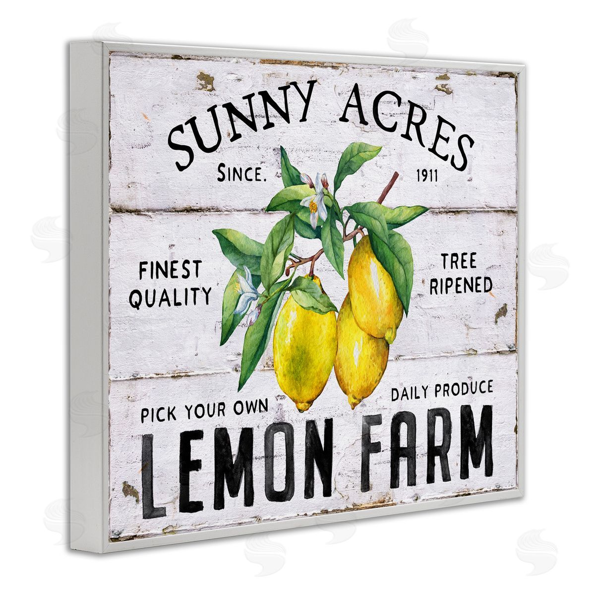 Sunny Acres Lemon Farm White Frame Print Wall Art, Home Decor by Creatif Belle