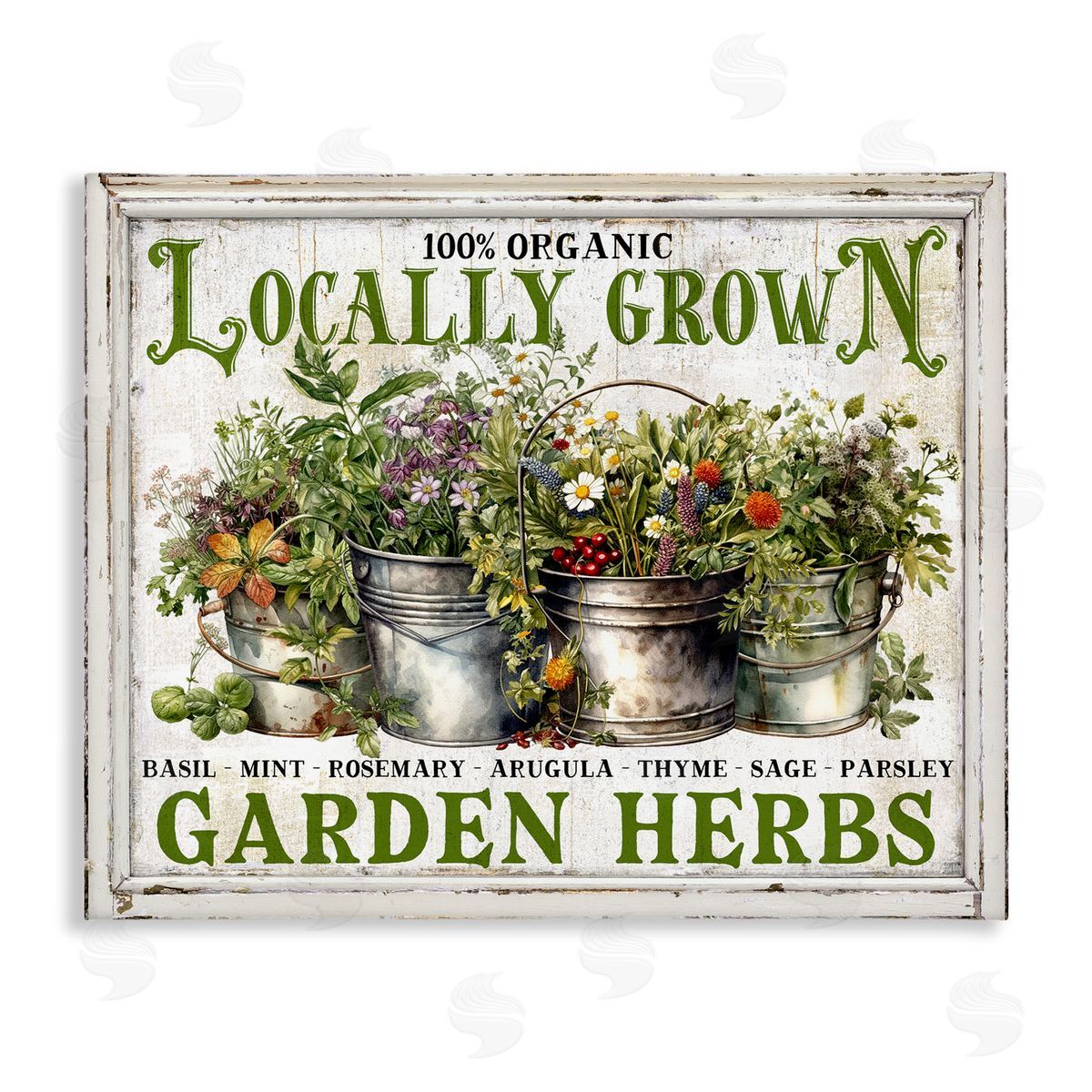 Vintage Herbs in Buckets Canvas Wall Art, Home Decor by Creatif Belle