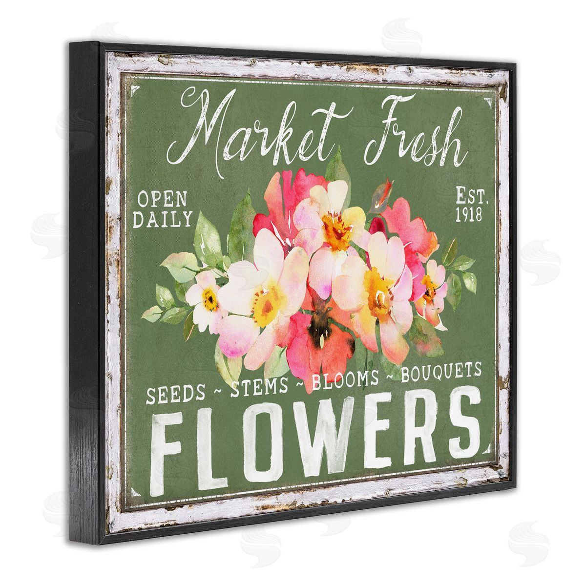 Antique Market Fresh Flowers Black Frame Print Wall Art, Home Decor by Creatif Belle