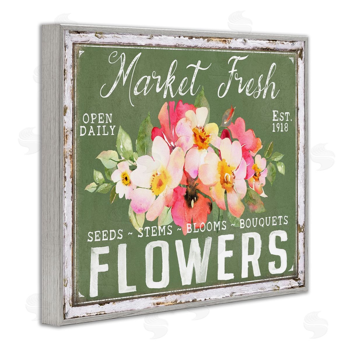 Antique Market Fresh Flowers Grey Frame Print Wall Art, Home Decor by Creatif Belle