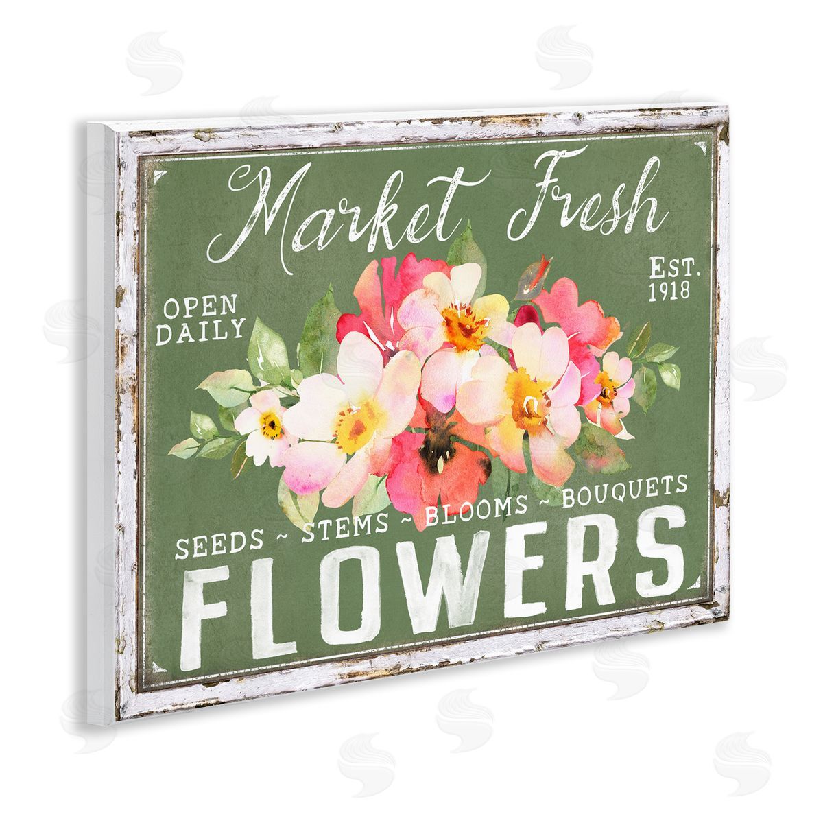 Antique Market Fresh Flowers Wood Plaque Wall Art, Home Decor by Creatif Belle