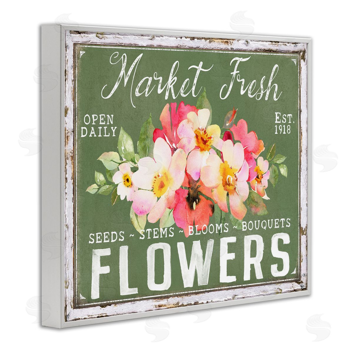 Antique Market Fresh Flowers White Frame Print Wall Art, Home Decor by Creatif Belle