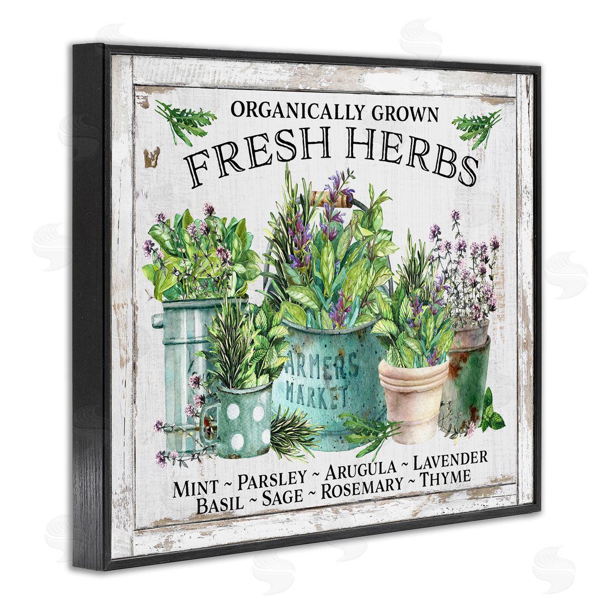 Organic Fresh Herbs Black Frame Print Wall Art, Home Decor by Creatif Belle