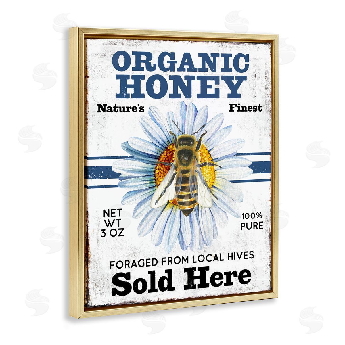 Organic Honey Sold Here Gold Floating Frame Canvas Wall Art, Home Decor by Creatif Belle