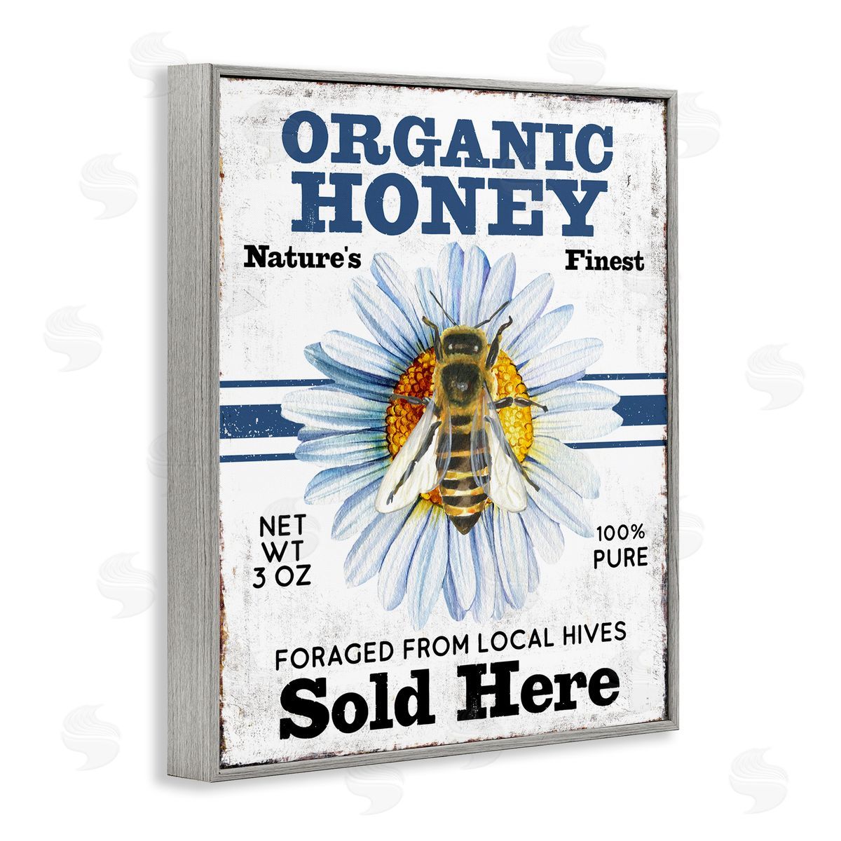 Organic Honey Sold Here Grey Frame Print Wall Art, Home Decor by Creatif Belle