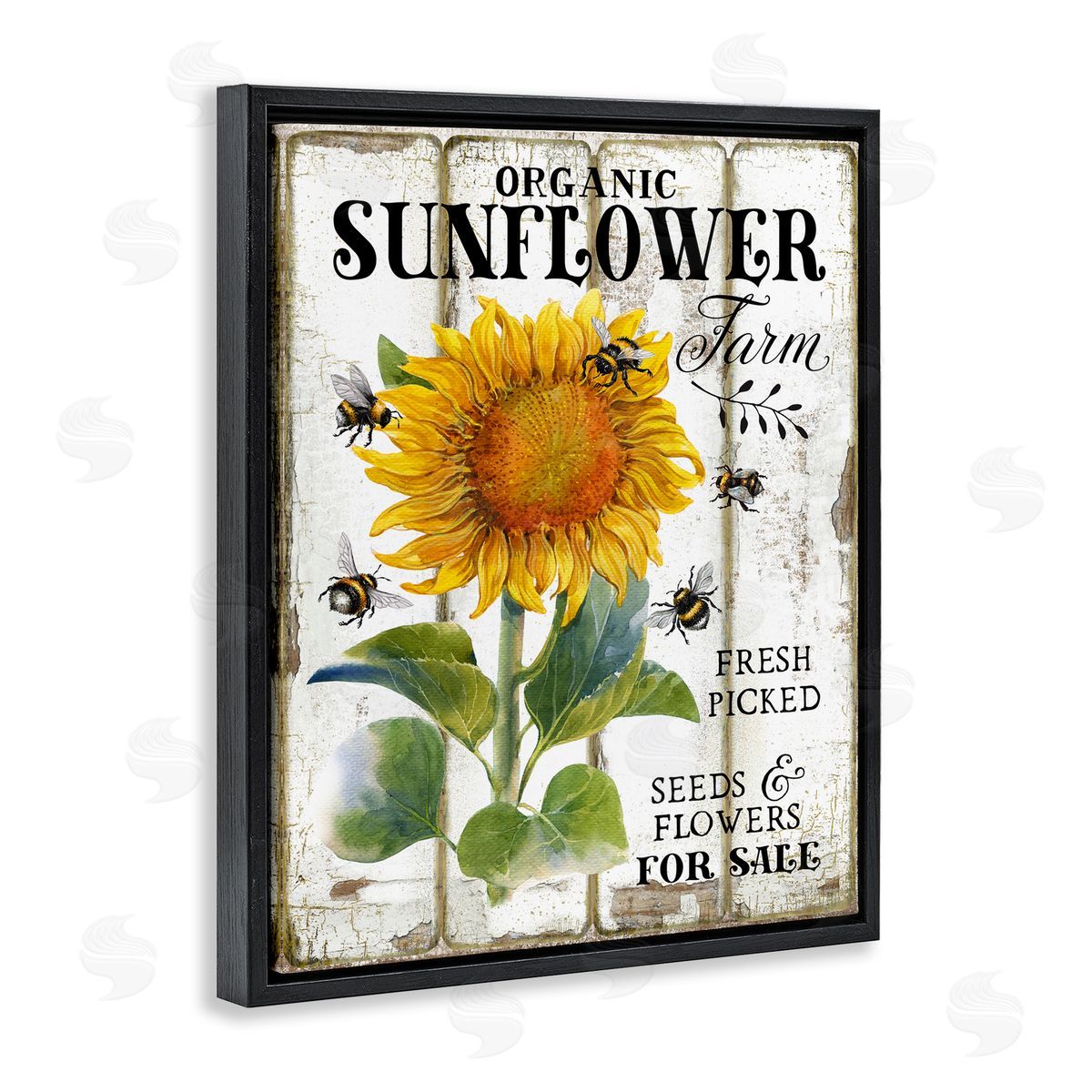 Organic Sunflower Farm Black Floating Frame Canvas Wall Art, Home Decor by Creatif Belle