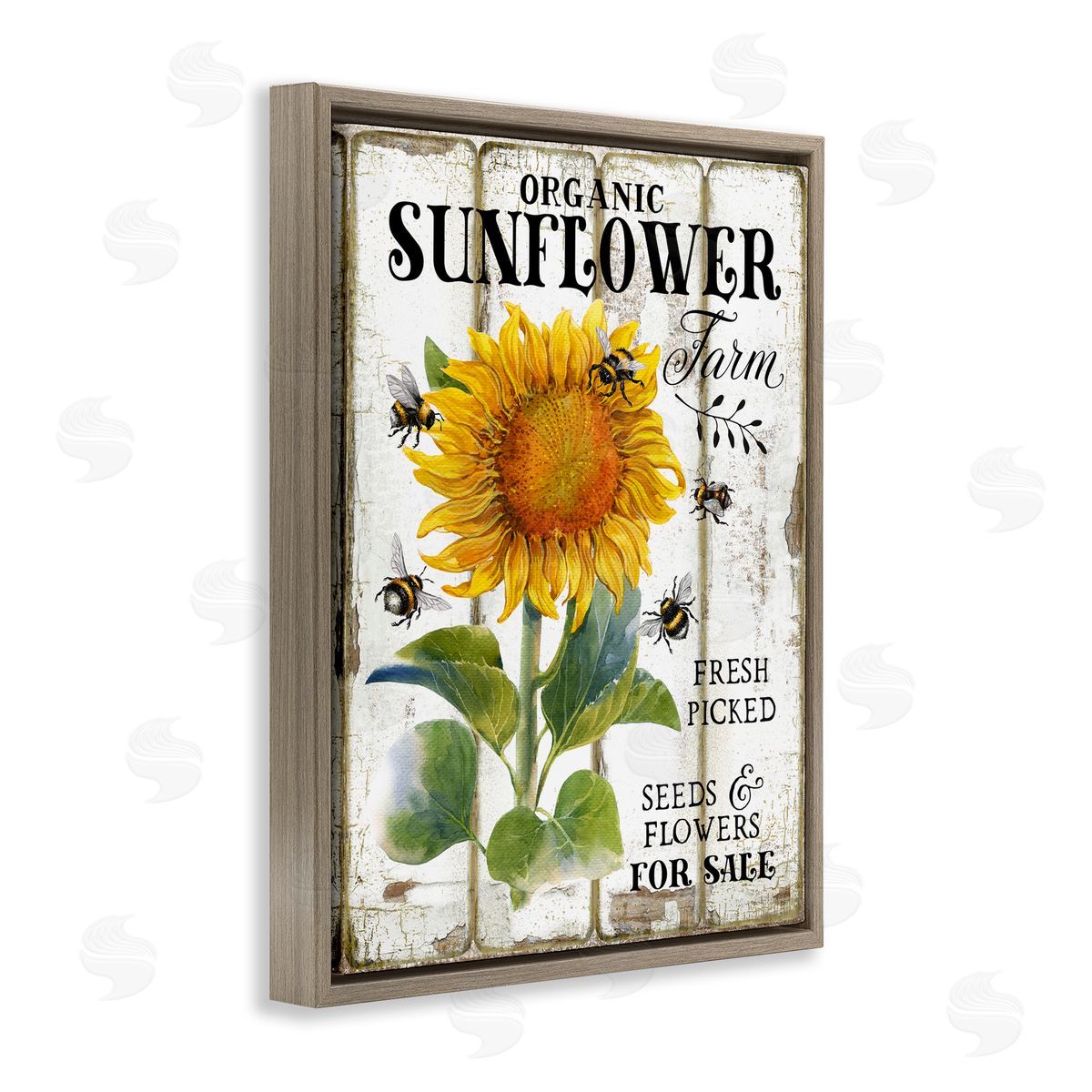 Organic Sunflower Farm Brown Floating Frame Canvas Wall Art, Home Decor by Creatif Belle