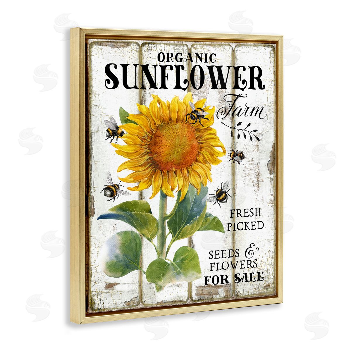 Organic Sunflower Farm Gold Floating Frame Canvas Wall Art, Home Decor by Creatif Belle