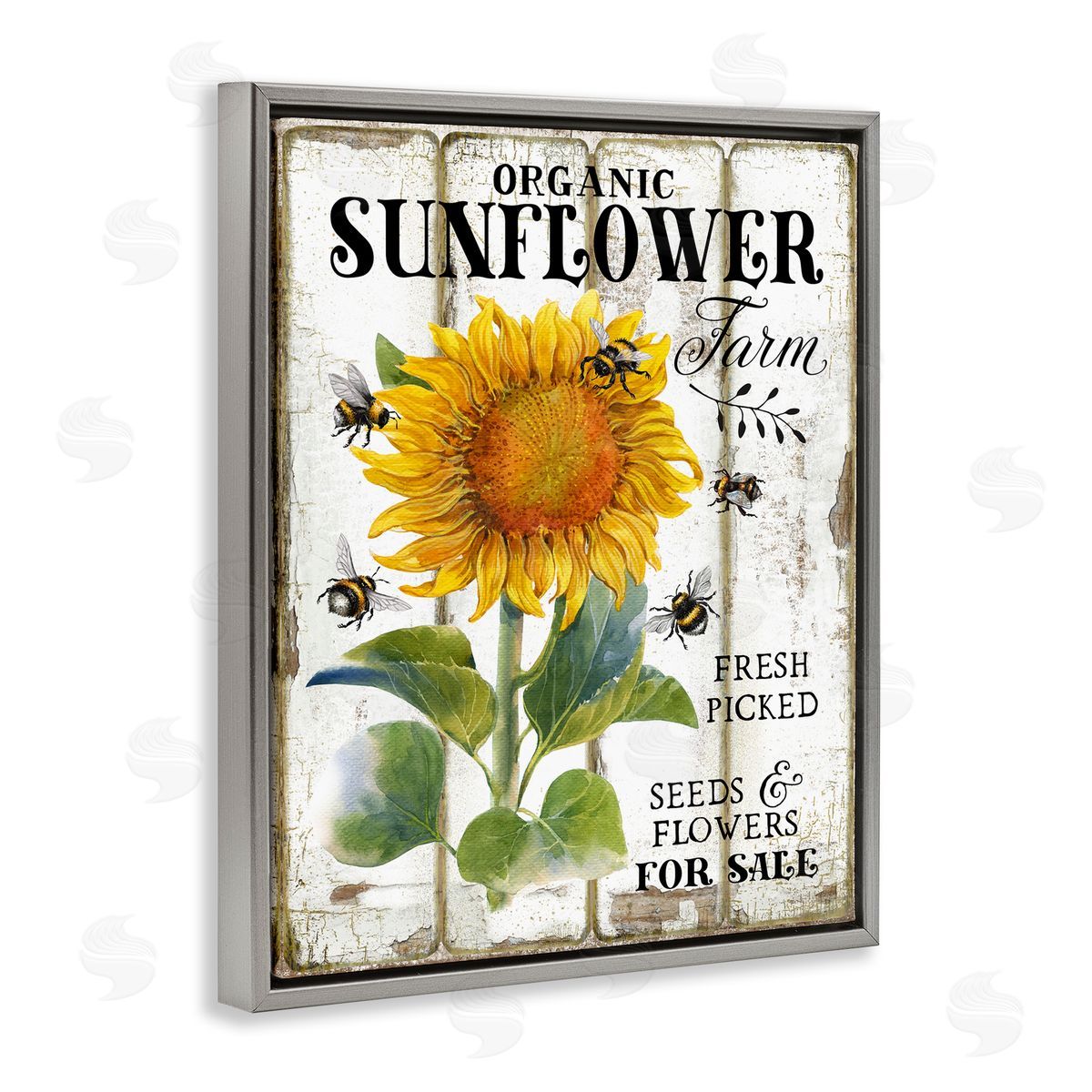 Organic Sunflower Farm Grey Floating Frame Canvas Wall Art, Home Decor by Creatif Belle