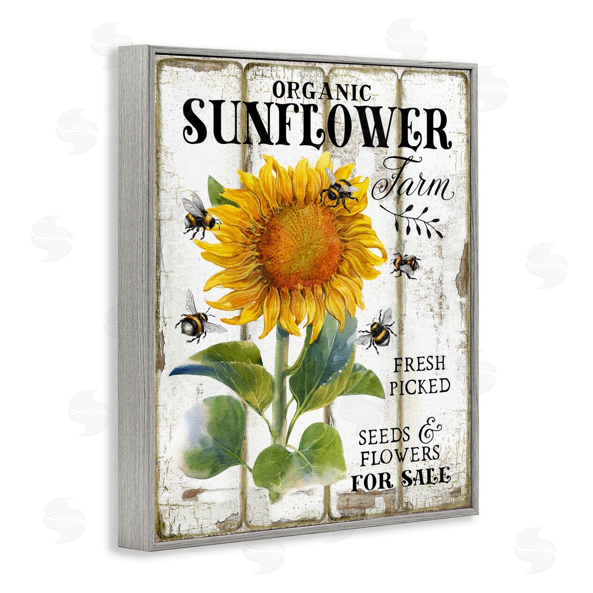 Organic Sunflower Farm Grey Frame Print Wall Art, Home Decor by Creatif Belle