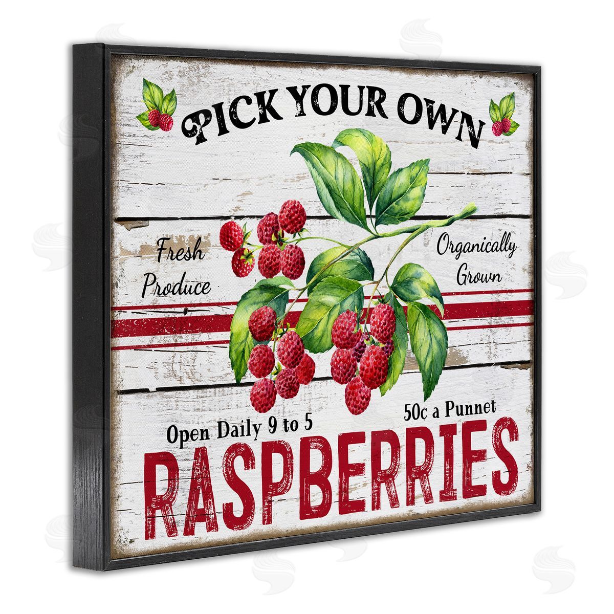 Pick Your Own Raspberries Black Frame Print Wall Art, Home Decor by Creatif Belle