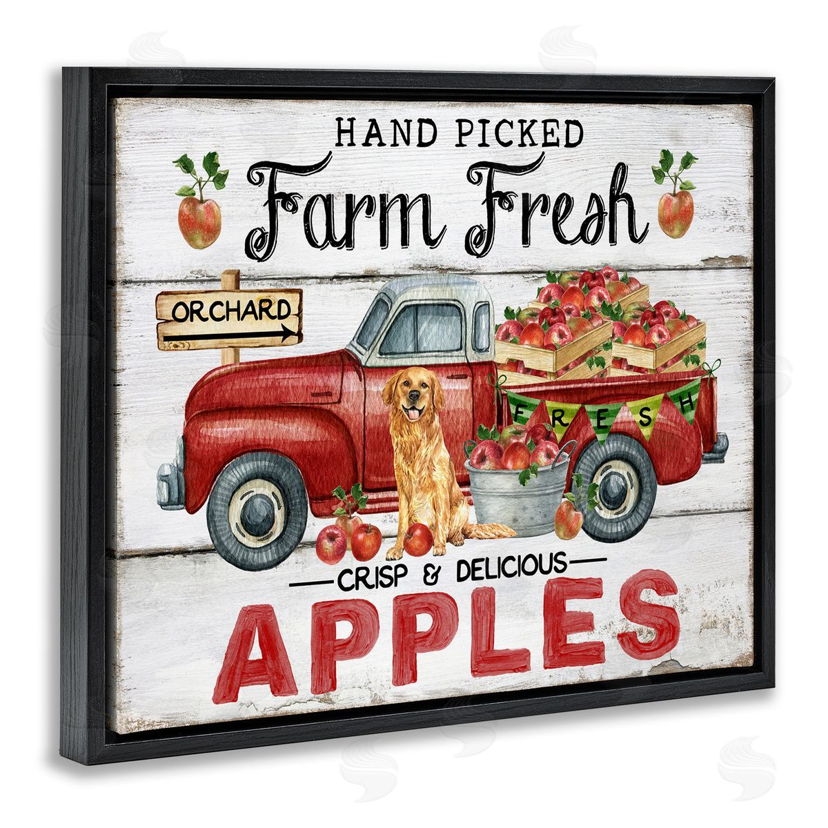 Farm Fresh Apples Truck Black Floating Frame Canvas Wall Art, Home Decor by Creatif Belle