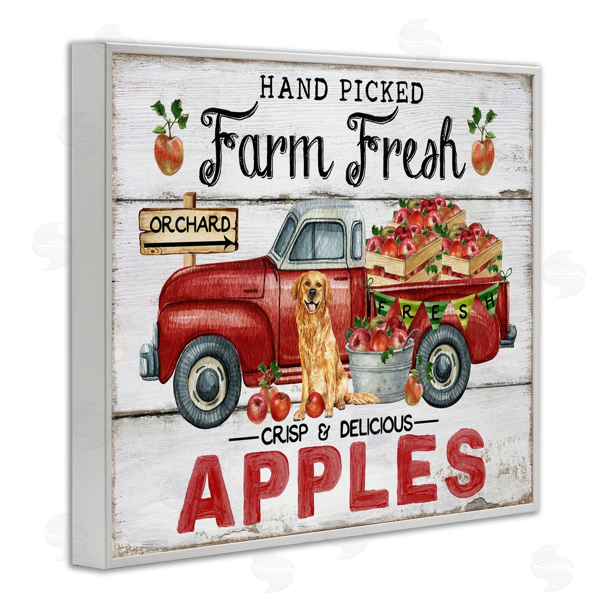 Farm Fresh Apples Truck White Frame Print Wall Art, Home Decor by Creatif Belle