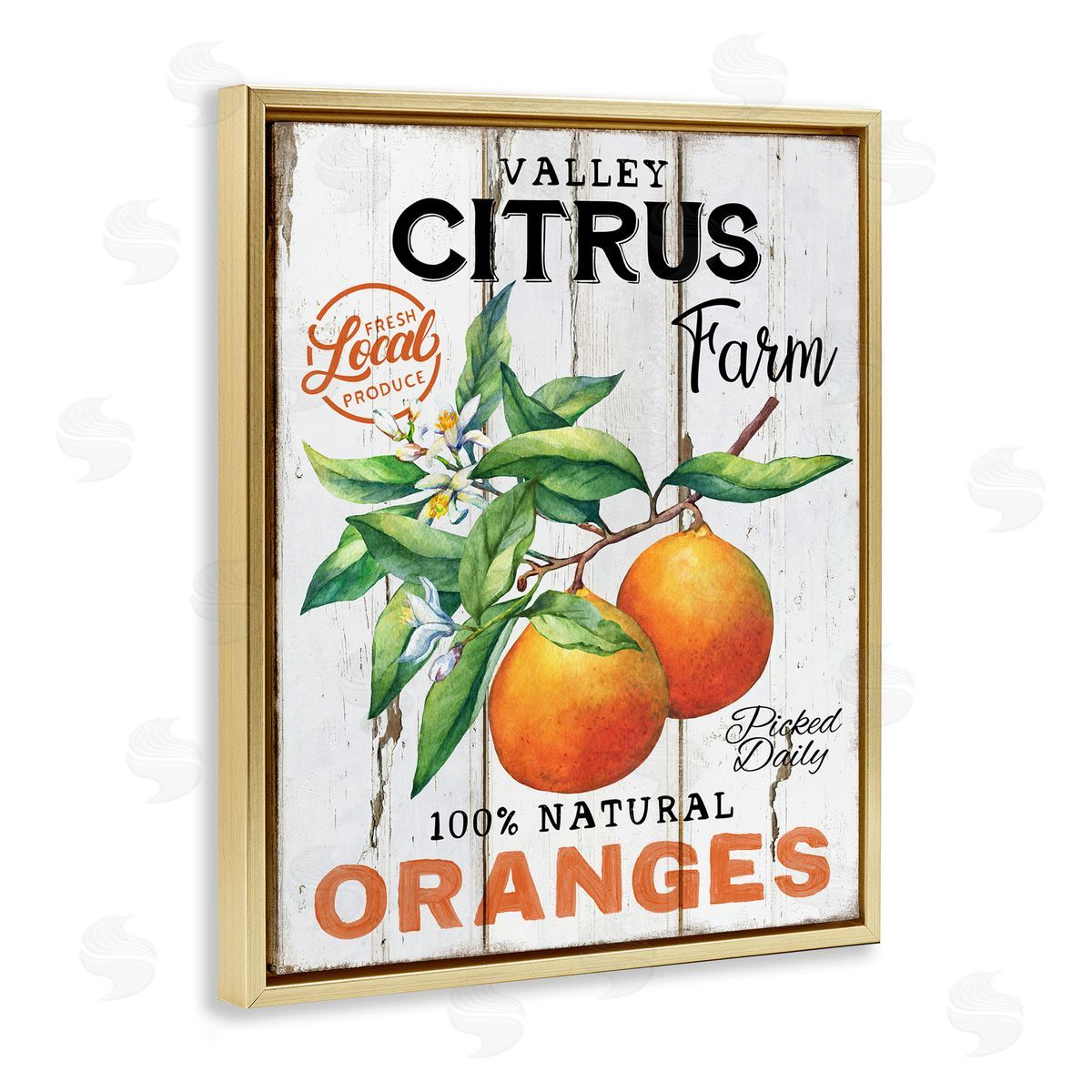 Retro Citrus Farm Gold Floating Frame Canvas Wall Art, Home Decor by Creatif Belle