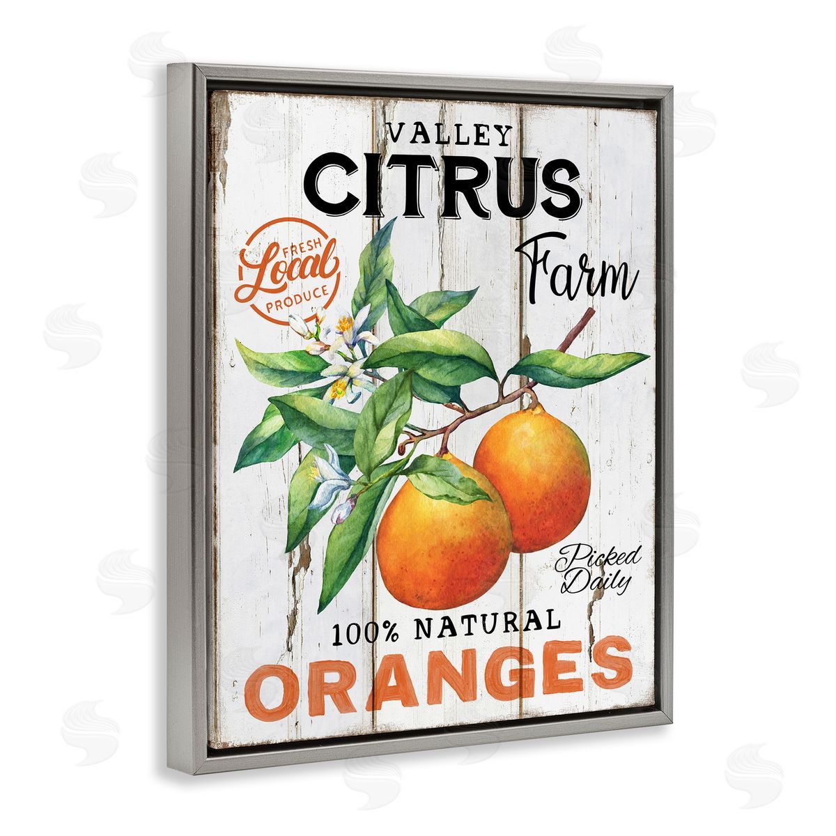 Retro Citrus Farm Grey Floating Frame Canvas Wall Art, Home Decor by Creatif Belle