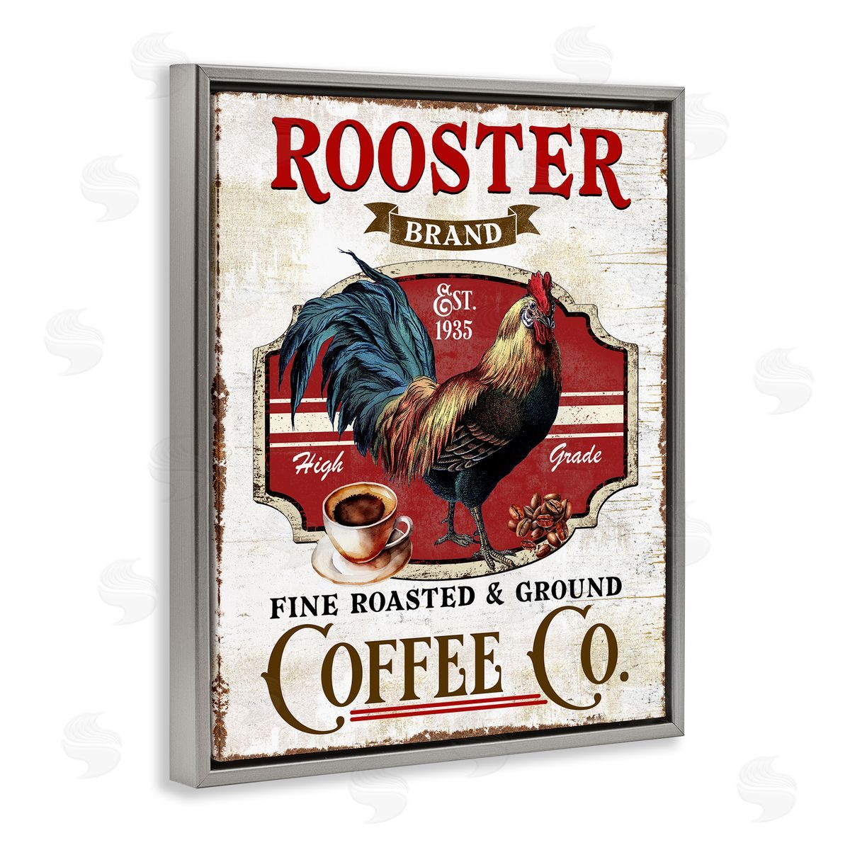 Rooster Brand Coffee Co Grey Floating Frame Canvas Wall Art, Home Decor by Creatif Belle