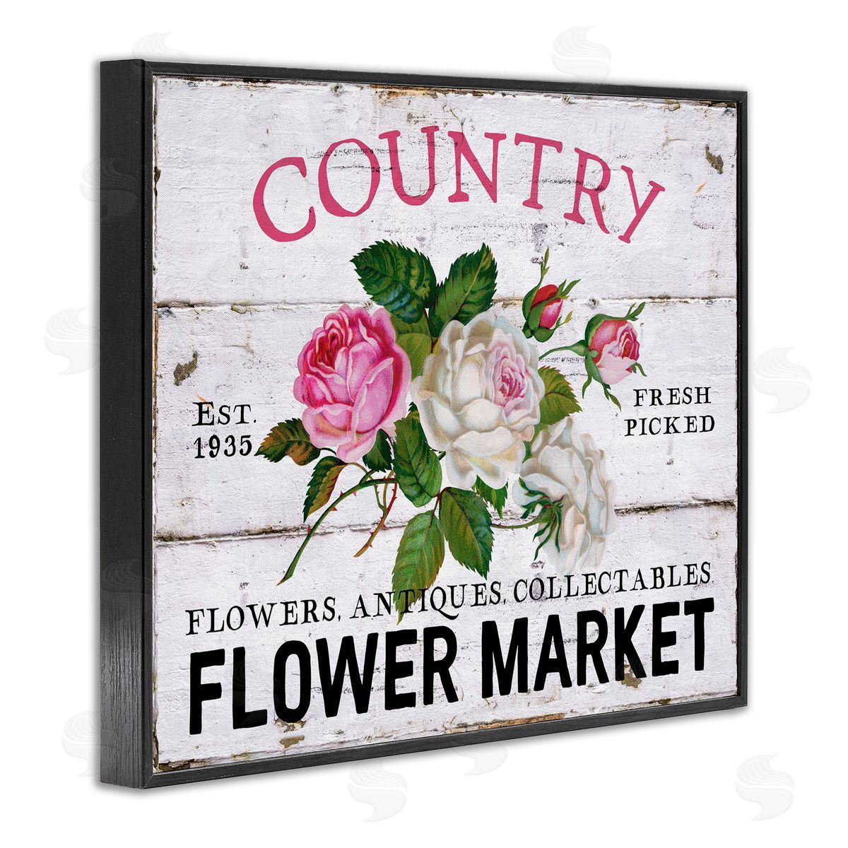 Pink Country Flower Market Black Frame Print Wall Art, Home Decor by Creatif Belle
