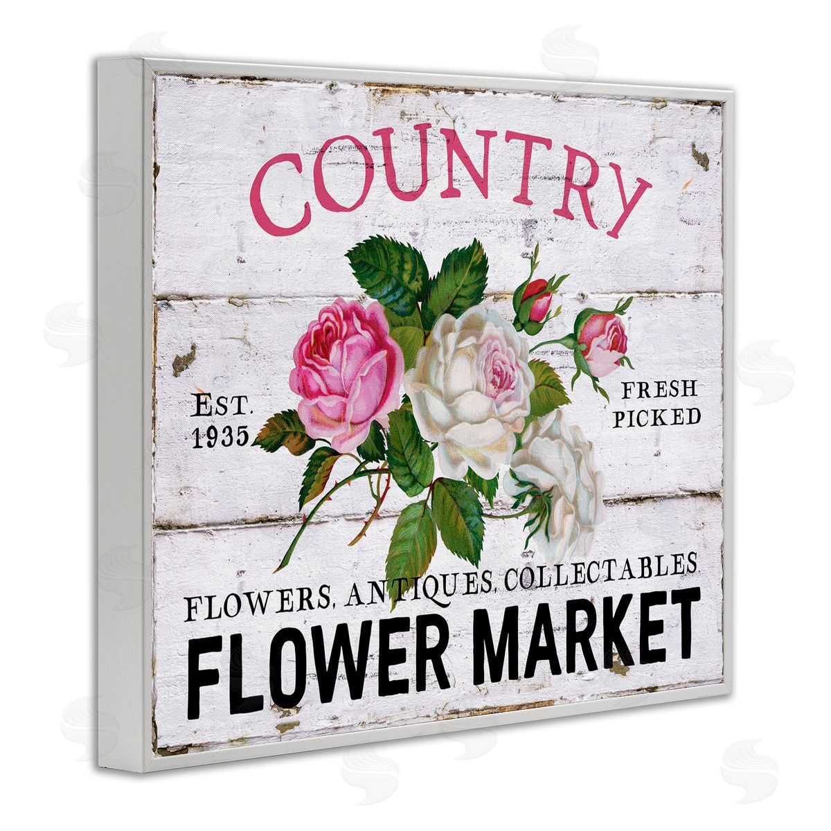 Pink Country Flower Market White Frame Print Wall Art, Home Decor by Creatif Belle