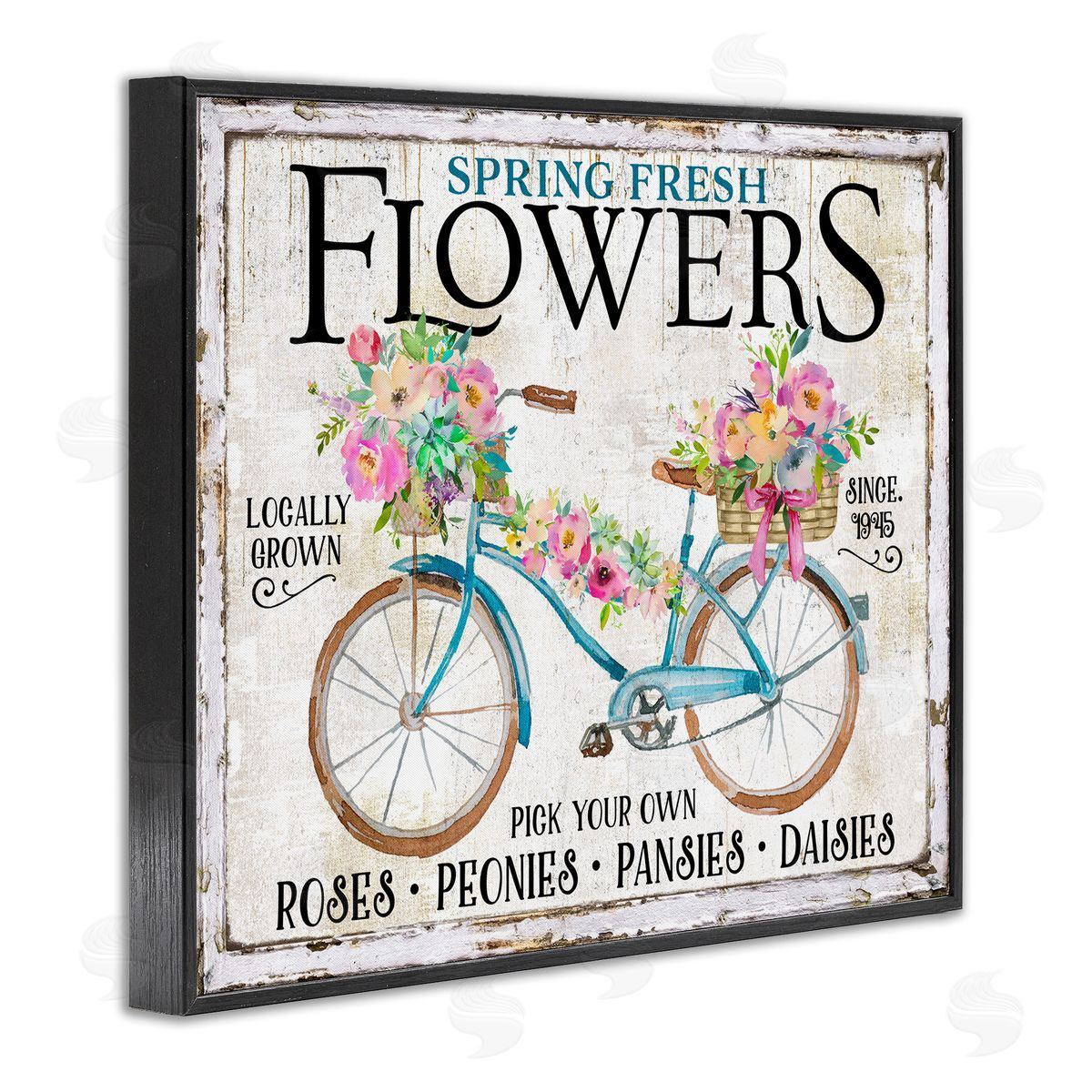 Spring Fresh Flowers & Bike Black Frame Print Wall Art, Home Decor by Creatif Belle
