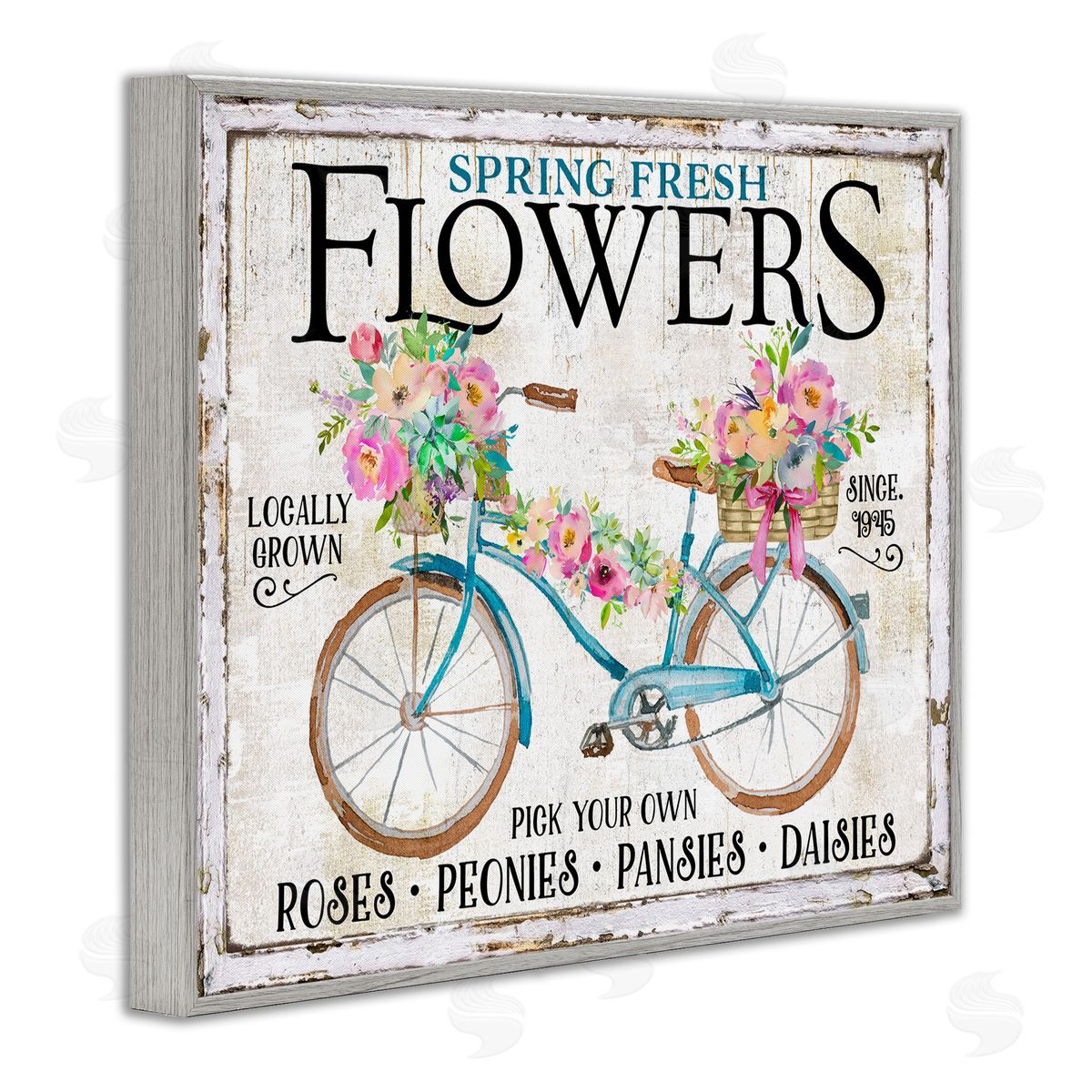 Spring Fresh Flowers & Bike Grey Frame Print Wall Art, Home Decor by Creatif Belle